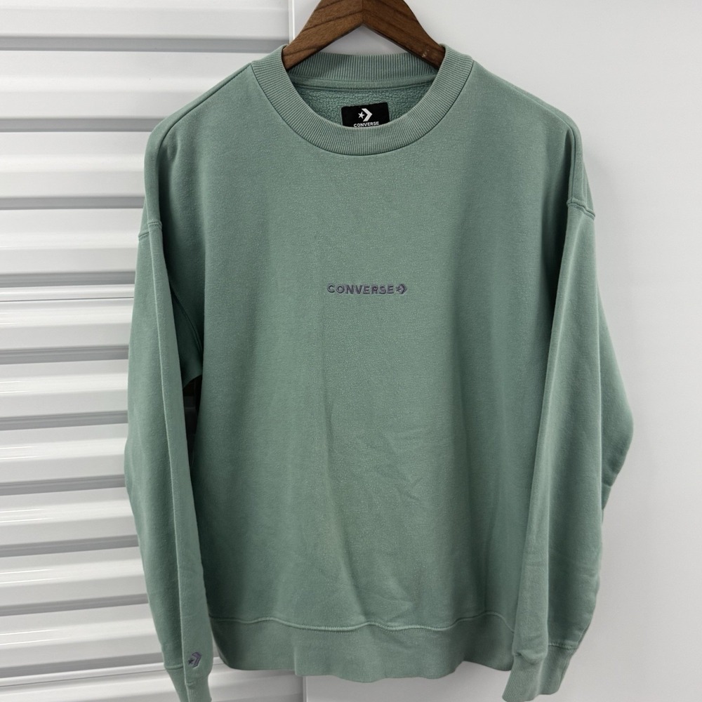 Converse Men's Small Green Crewneck Sweatshirt Embroidered Logo Pullover
